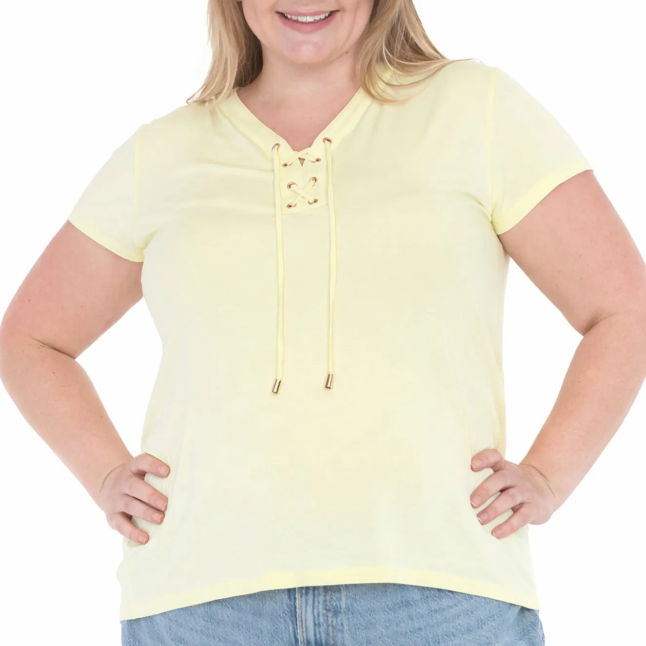 Plus Size V-Neck Front Tie Pullover Top