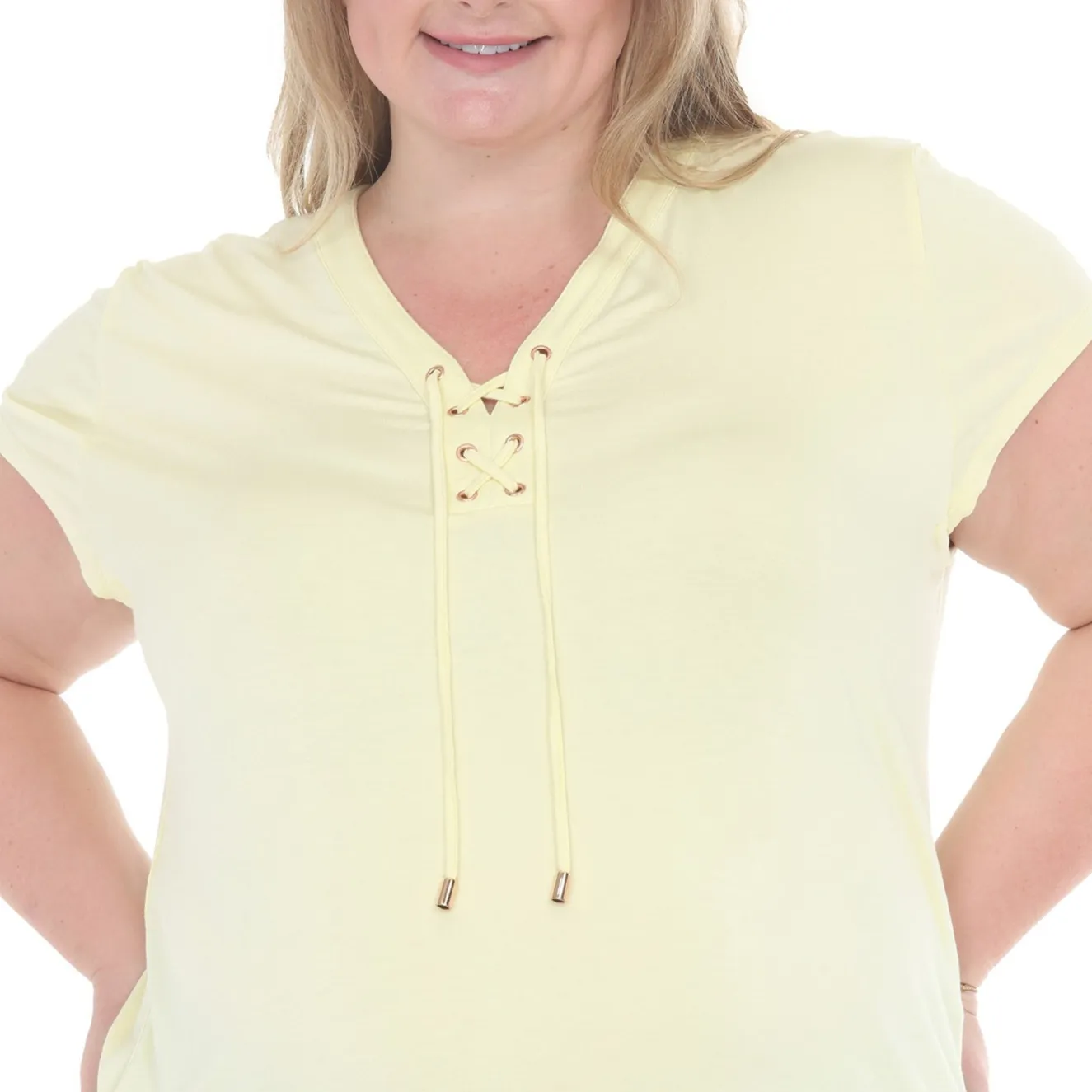 Plus Size V-Neck Front Tie Pullover Top