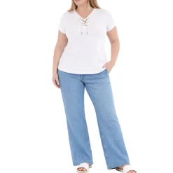 Plus Size V-Neck Front Tie Pullover Top