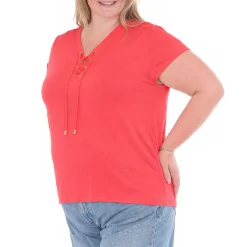 Plus Size V-Neck Front Tie Pullover Top