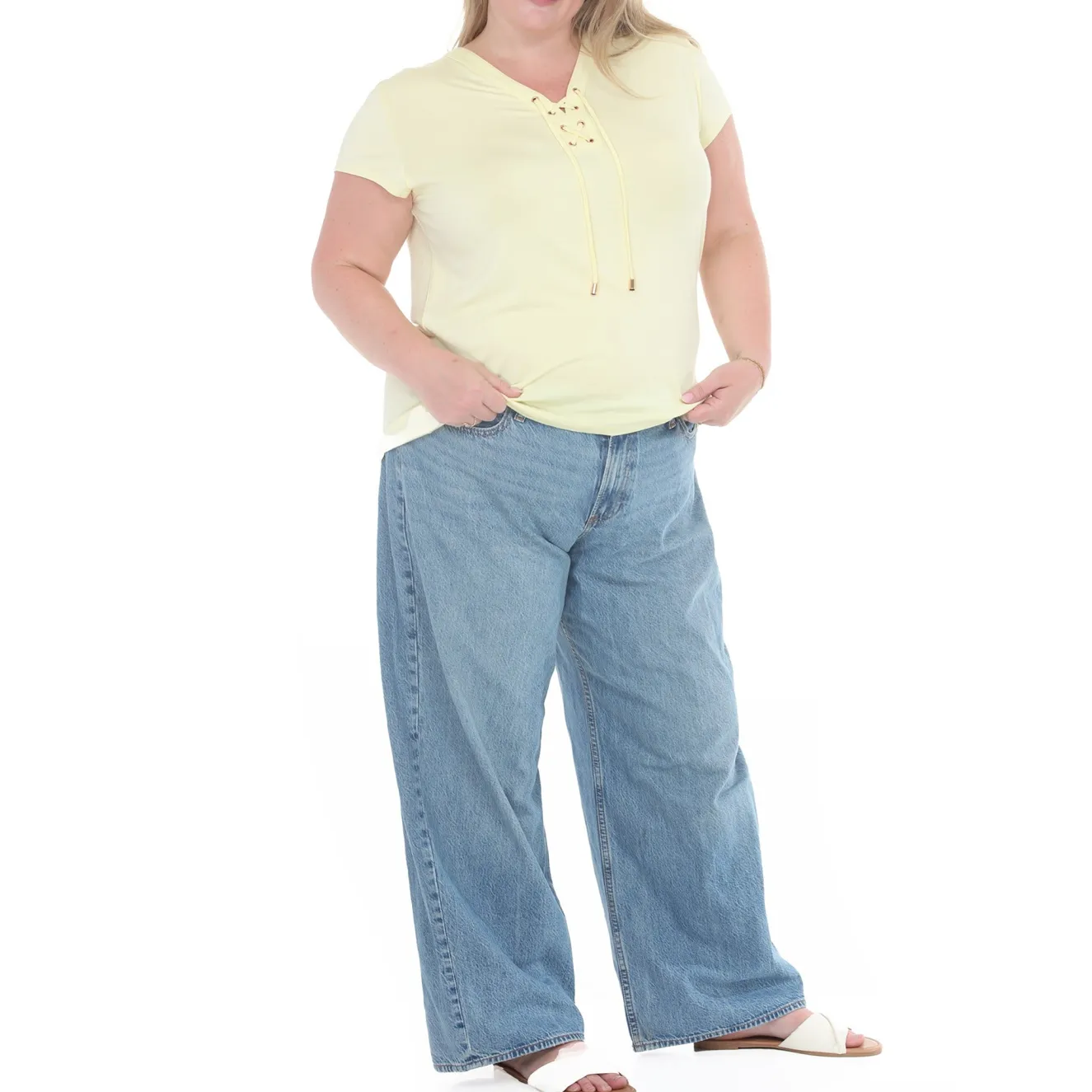 Plus Size V-Neck Front Tie Pullover Top
