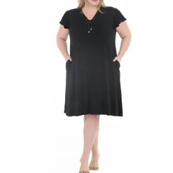 Plus Size V-Neck Tie Front Flutter Sleeve Shift Dres