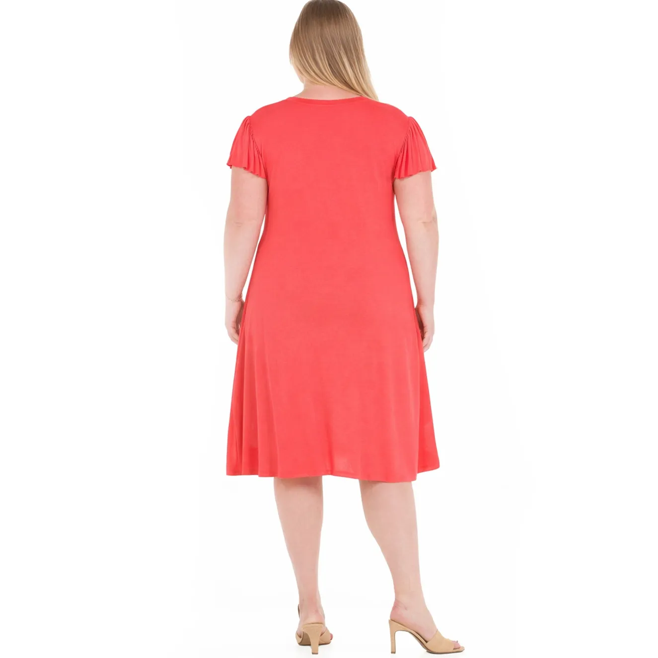 Plus Size V-Neck Tie Front Flutter Sleeve Shift Dres