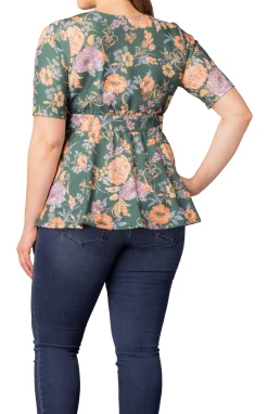 Posh Peplum Top- Green Garden -Plus