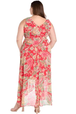 Printed Chiffon Surplice Maxi- Plus
