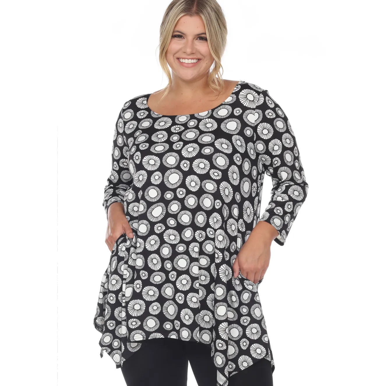 Printed Geometric Circle Tunic Top - Plus