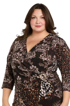 Printed Jersey Faux Wrap Dress- Plus