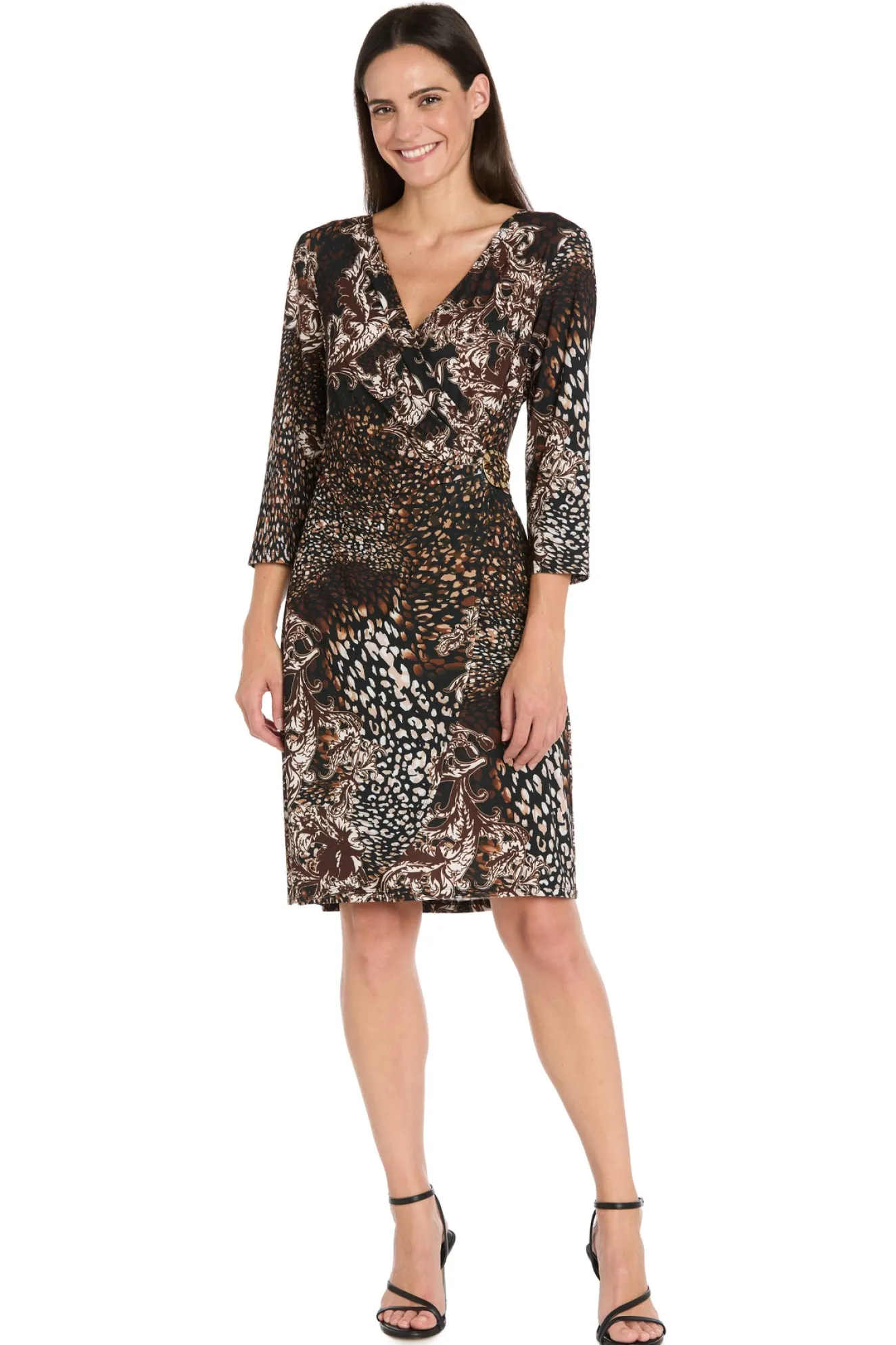 Printed Jersey Faux Wrap Dress