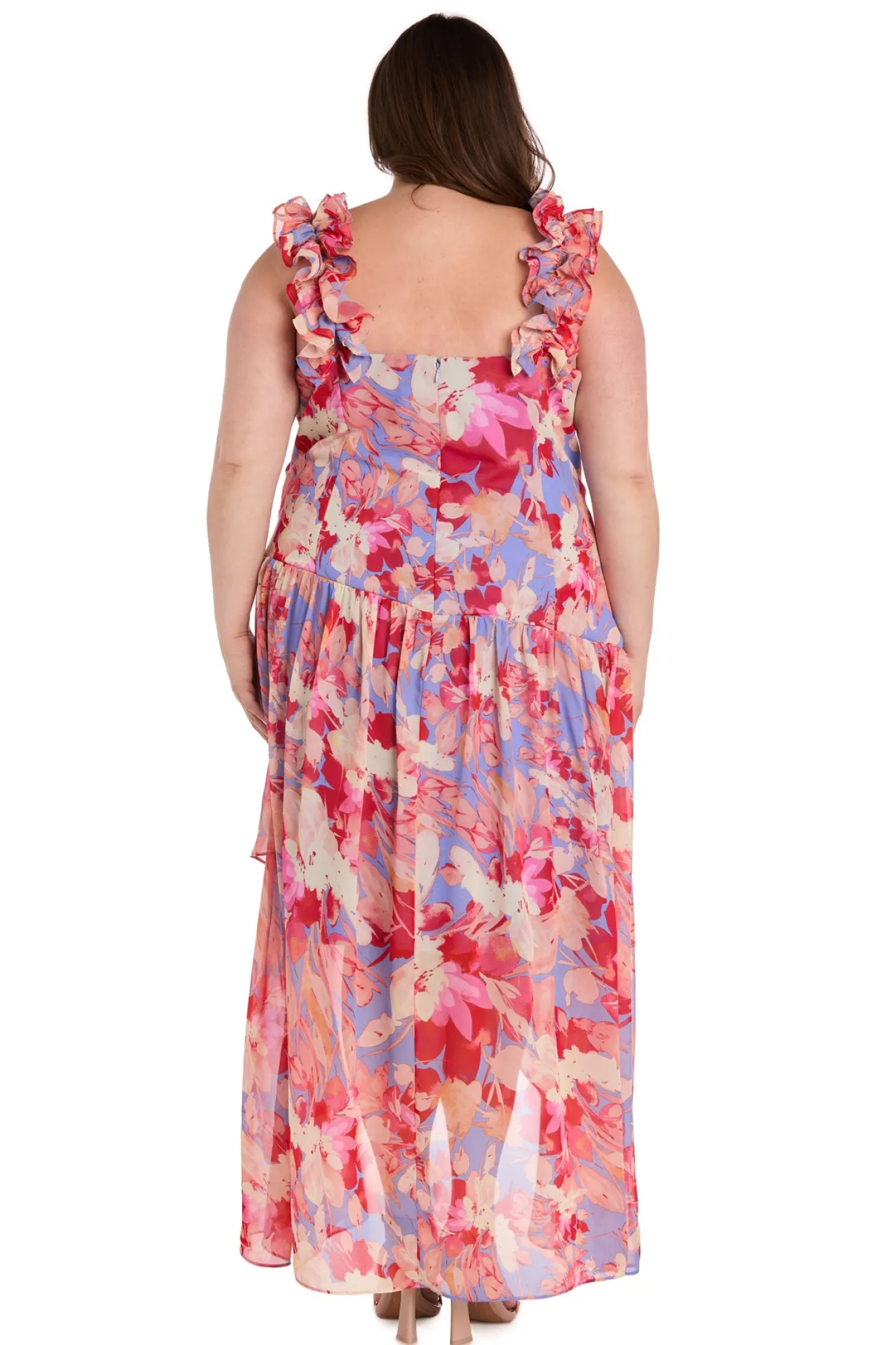 Printed Surplice with Hi Lo Hem- Coral Multi - Plus
