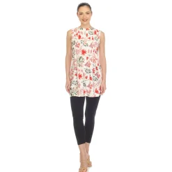 Red Floral Sleeveless Tunic Top