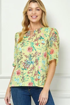 Ruffle Sleeve Chain Trim Cutout Neck Blouse in Yellow