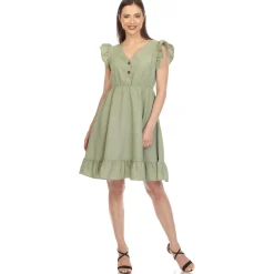 Ruffle Sleeve Knee-Length Dress
