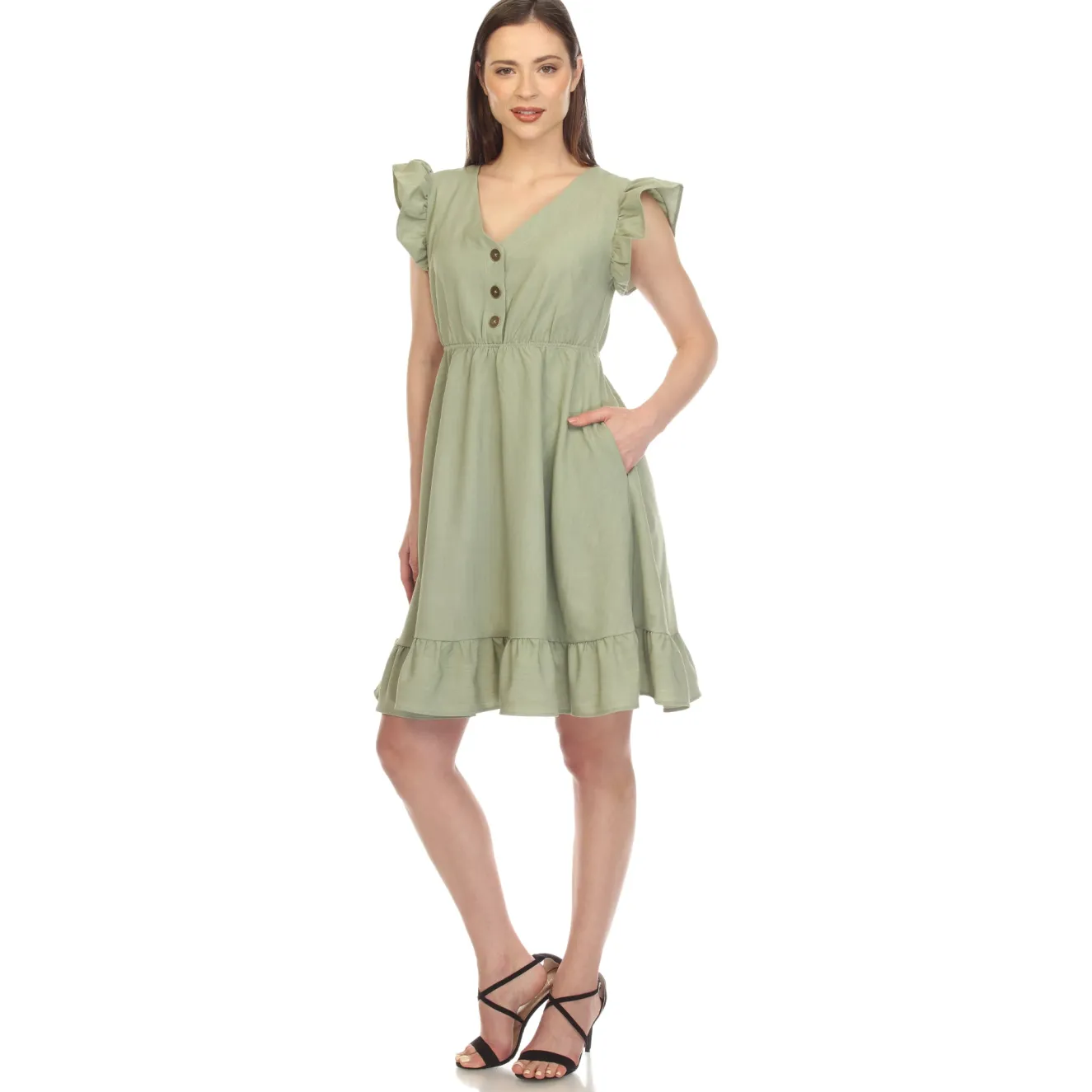 Ruffle Sleeve Knee-Length Dress