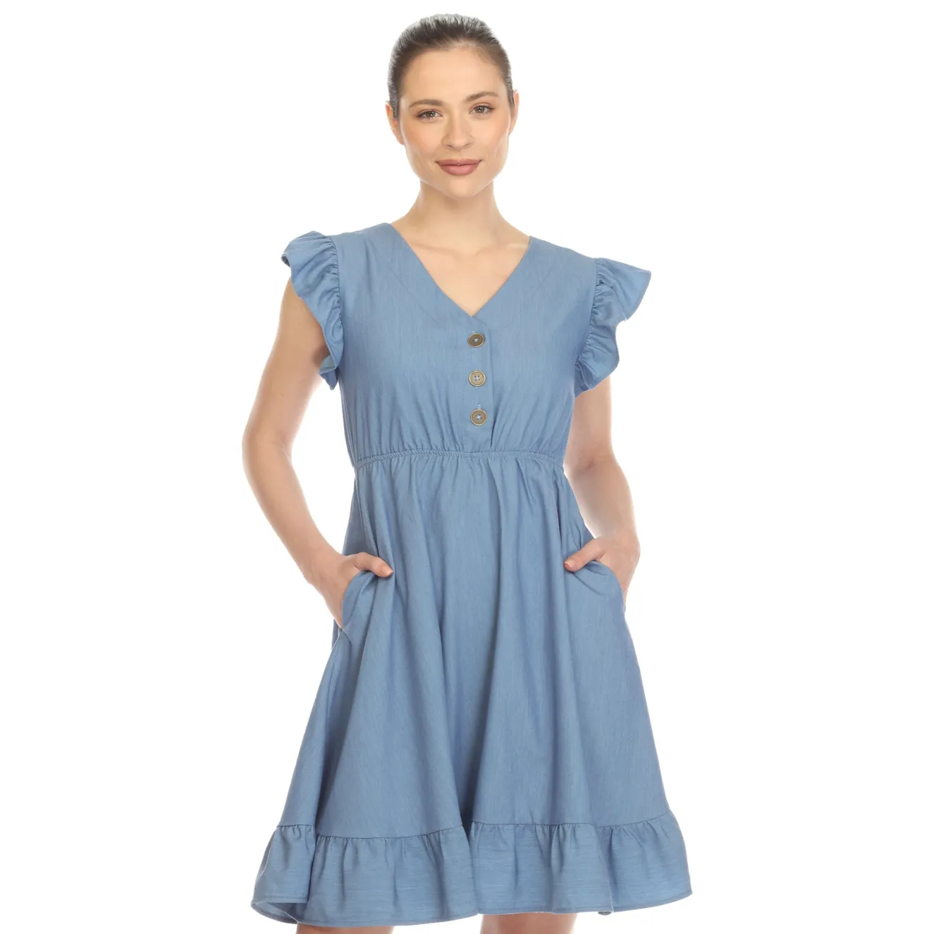 Ruffle Sleeve Knee-Length Dress