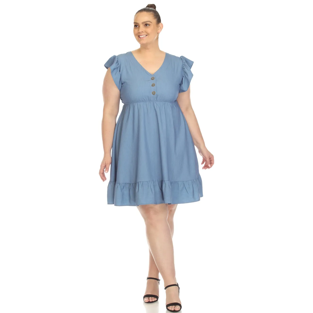 Ruffle Sleeve Knee-Length Dress - Plus