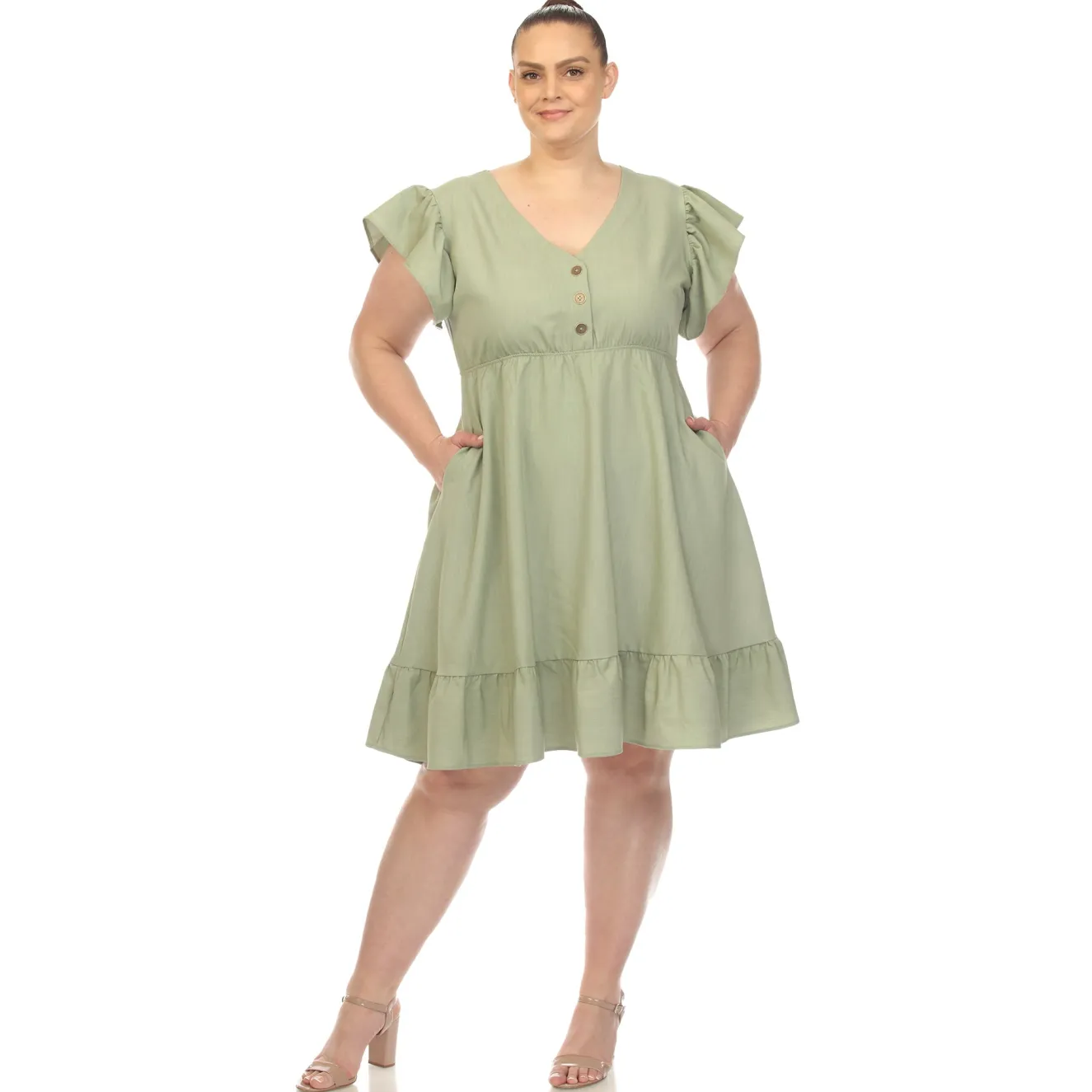 Ruffle Sleeve Knee-Length Dress - Plus