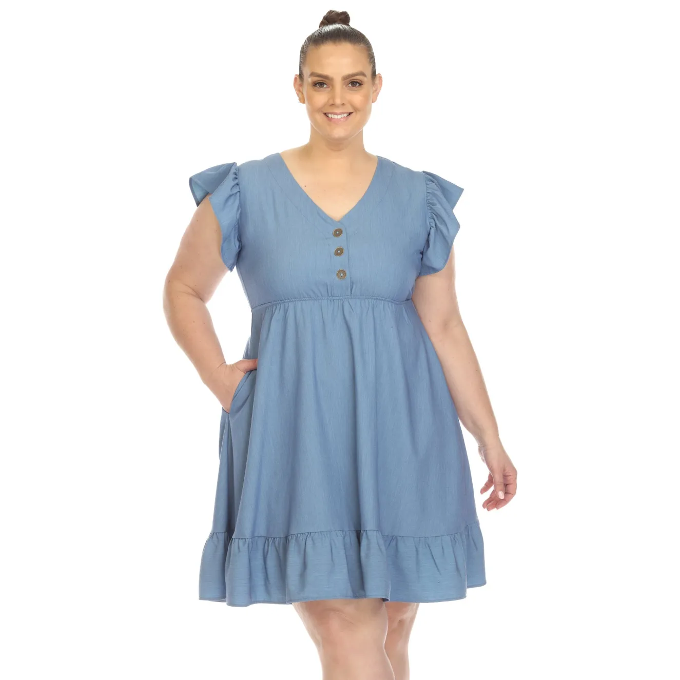 Ruffle Sleeve Knee-Length Dress - Plus