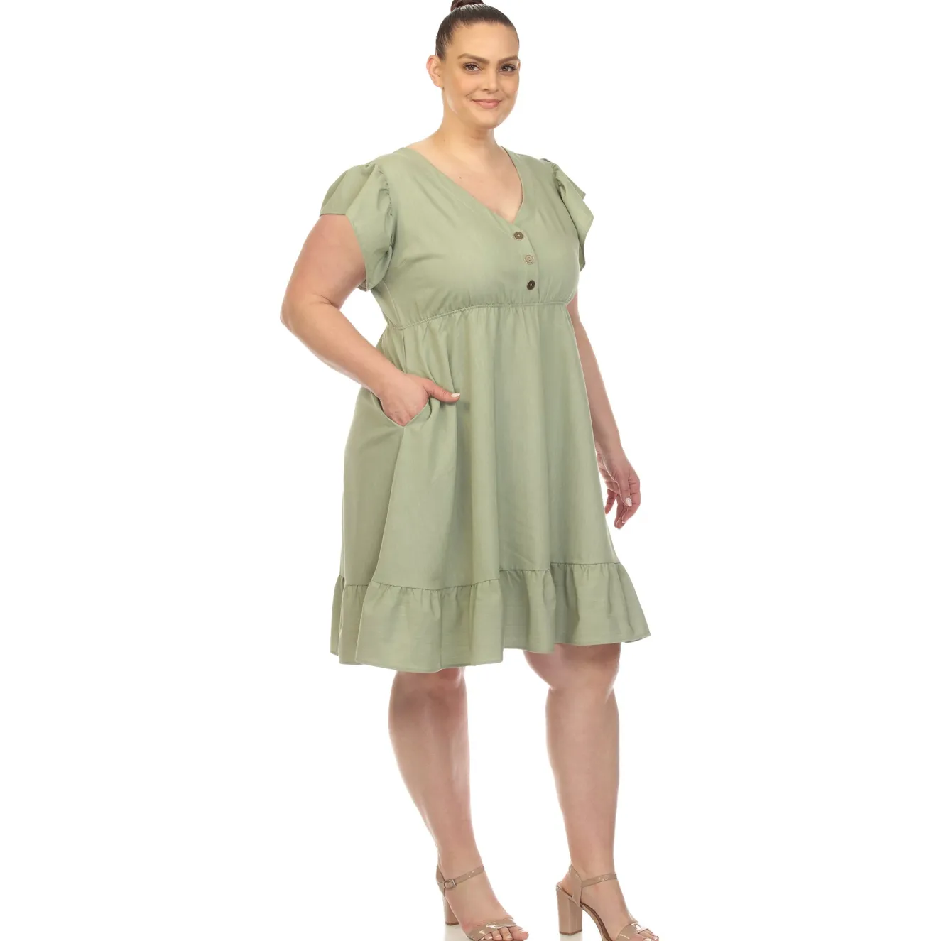 Ruffle Sleeve Knee-Length Dress - Plus