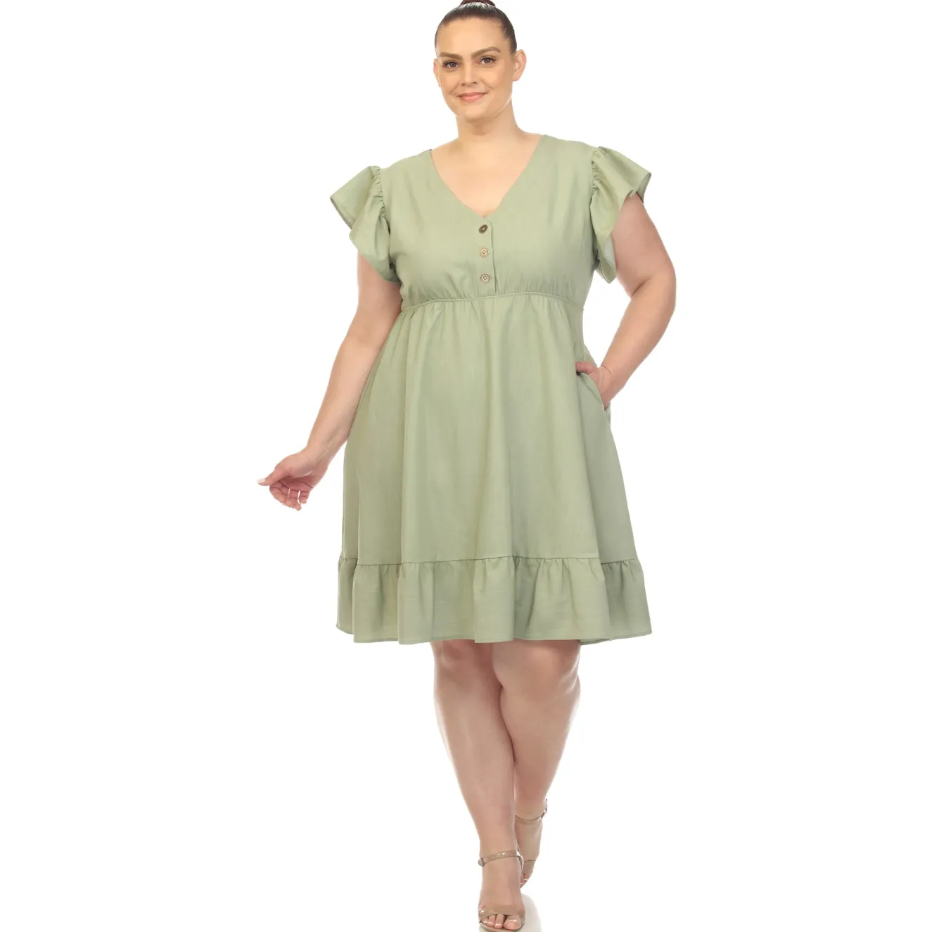 Ruffle Sleeve Knee-Length Dress - Plus