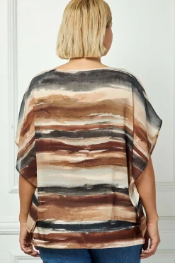 Scoop Neck Poncho with Necklace in Brown/Tan/Black - Plus