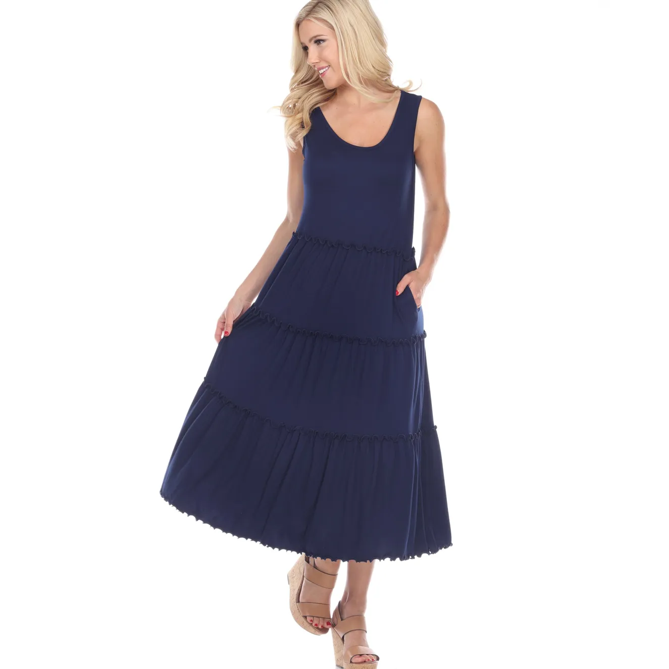 Scoop Neck Tiered Midi Dress