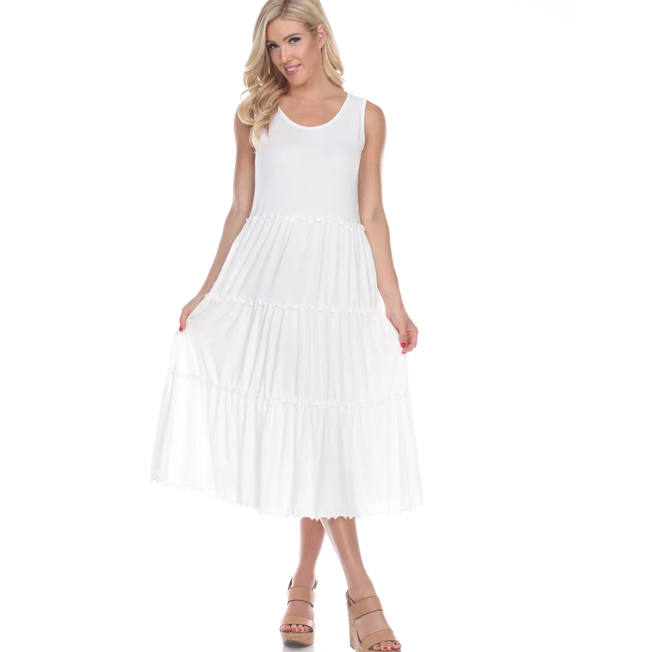 Scoop Neck Tiered Midi Dress