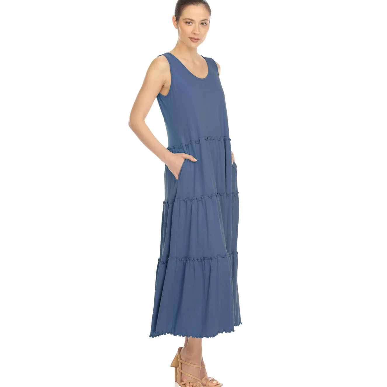 Scoop Neck Tiered Midi Dress