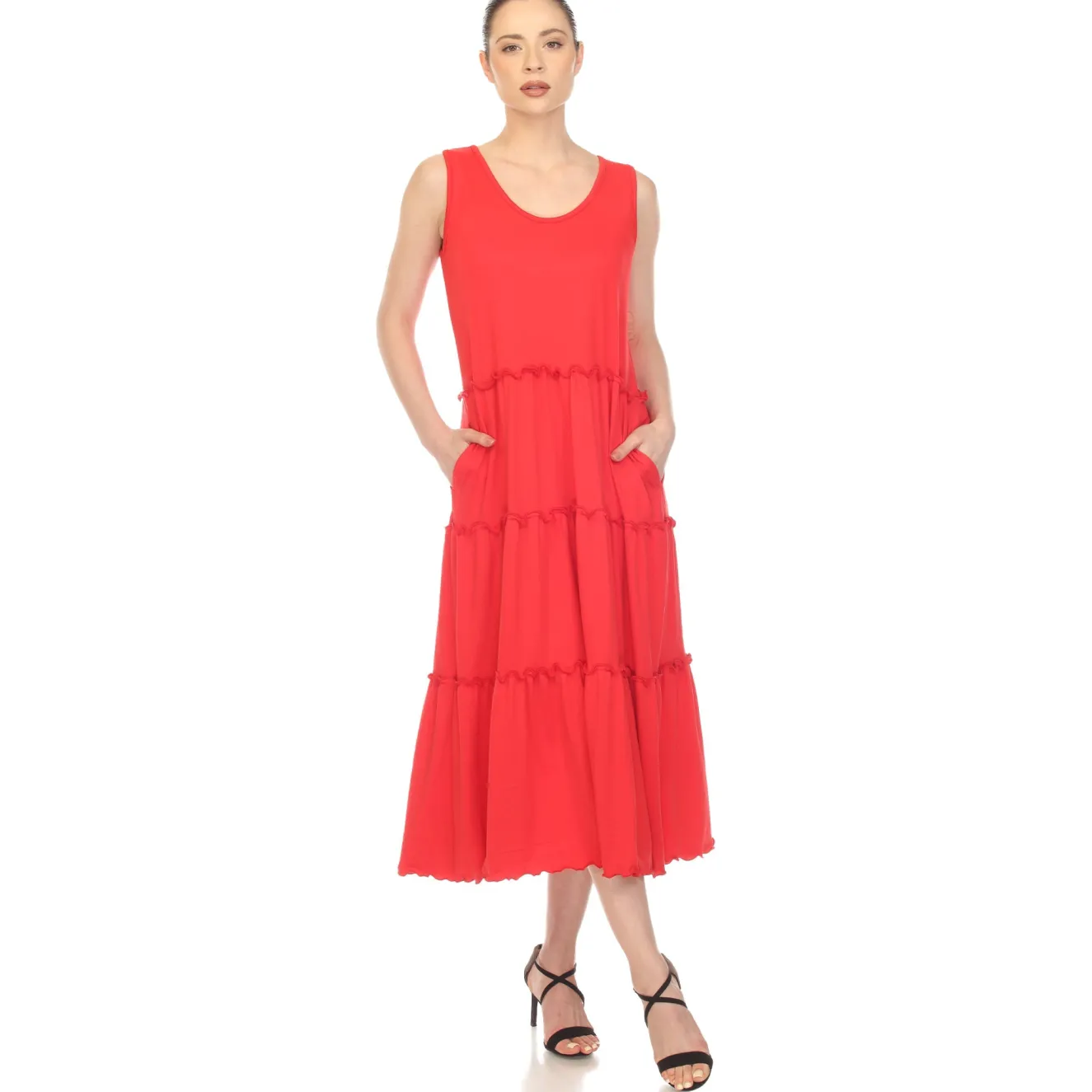 Scoop Neck Tiered Midi Dress