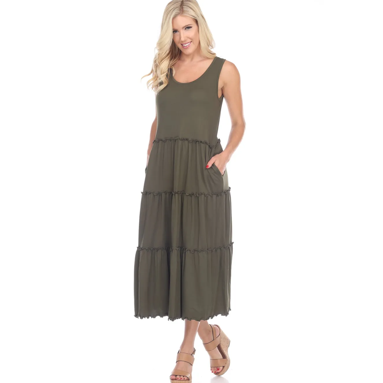 Scoop Neck Tiered Midi Dress