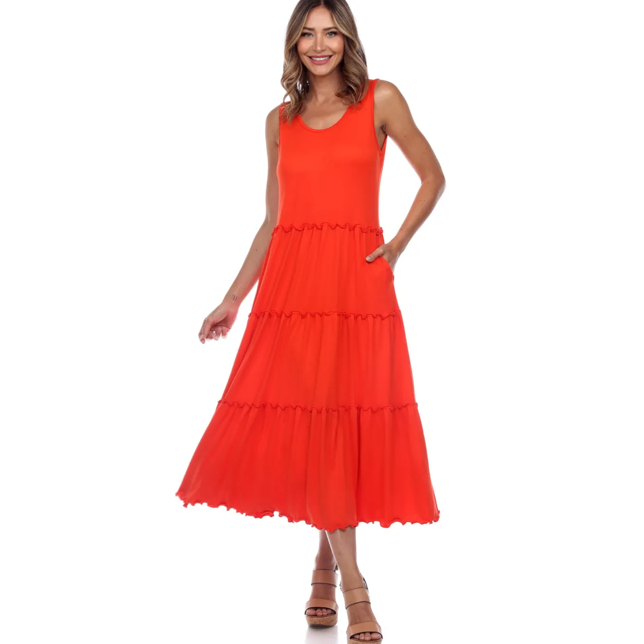 Scoop Neck Tiered Midi Dress