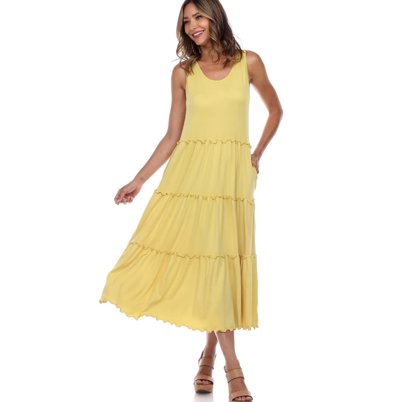 Scoop Neck Tiered Midi Dress