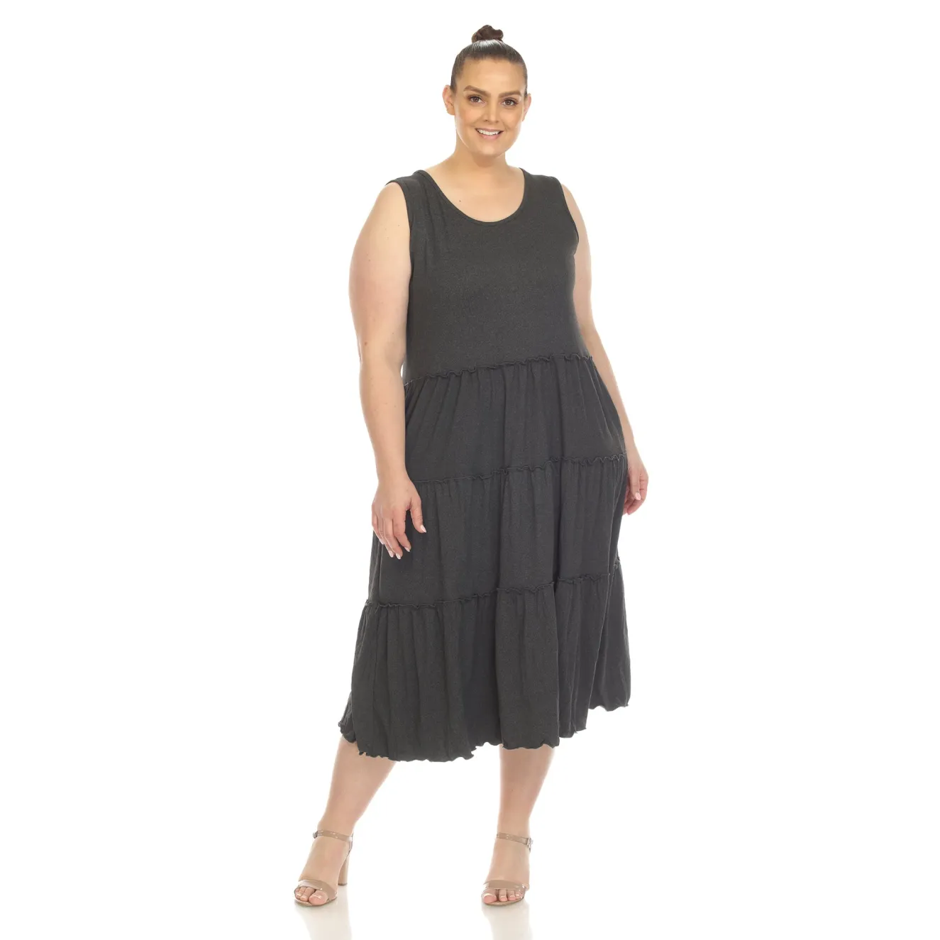 Scoop Neck Tiered Midi Dress - Plus