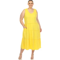 Scoop Neck Tiered Midi Dress - Plus