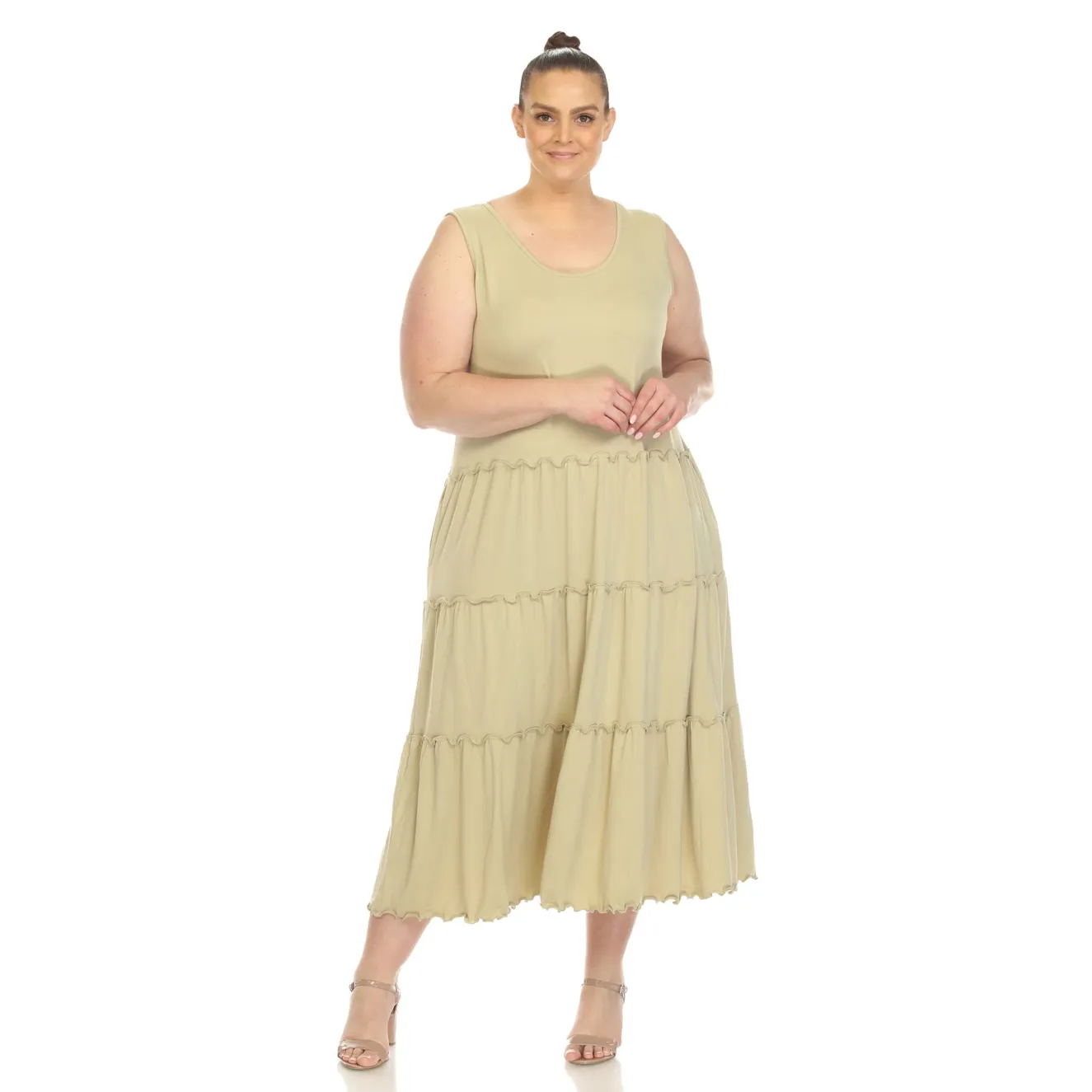 Scoop Neck Tiered Midi Dress - Plus