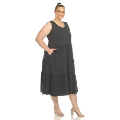 Scoop Neck Tiered Midi Dress - Plus