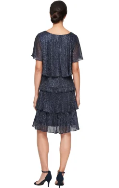 Shimmer Bodre Chiffon Tiered Cocktail Dress - Navy - Petite