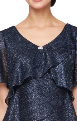 Shimmer Bodre Chiffon Tiered Cocktail Dress - Navy