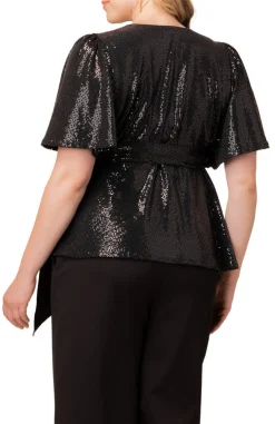Shimmering Sequin Wrap Top - Plus