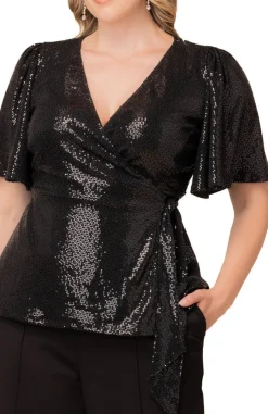 Shimmering Sequin Wrap Top - Plus