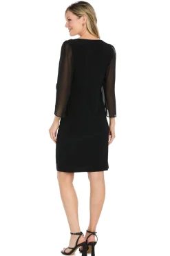 Short Jersey Dress with Tulip Chiffon Sleeve - Black