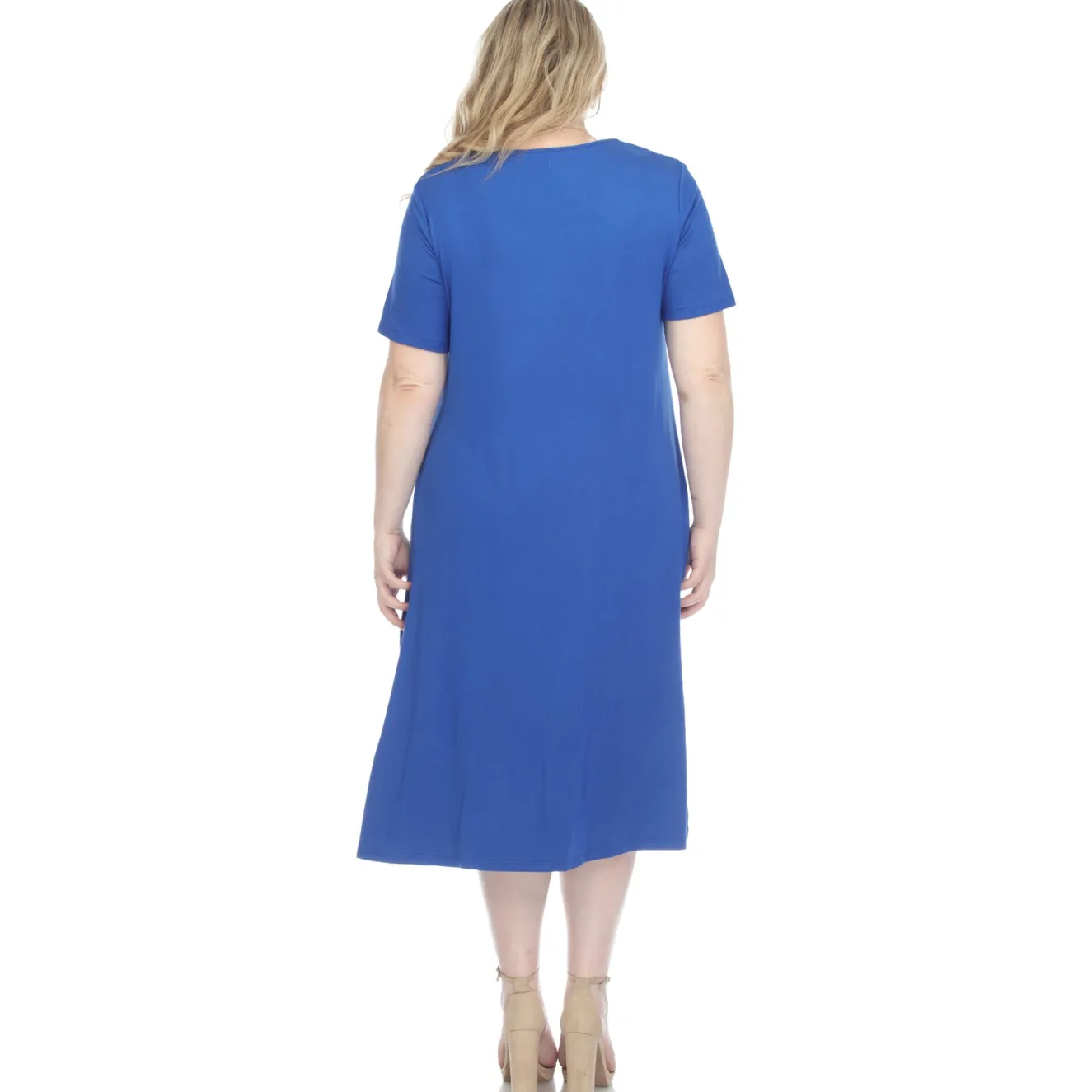 Short Sleeve Pocket Swing Midi Dress - Plus