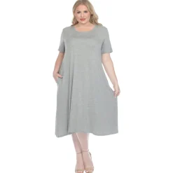 Short Sleeve Pocket Swing Midi Dress - Plus