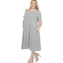 Short Sleeve Pocket Swing Midi Dress - Plus