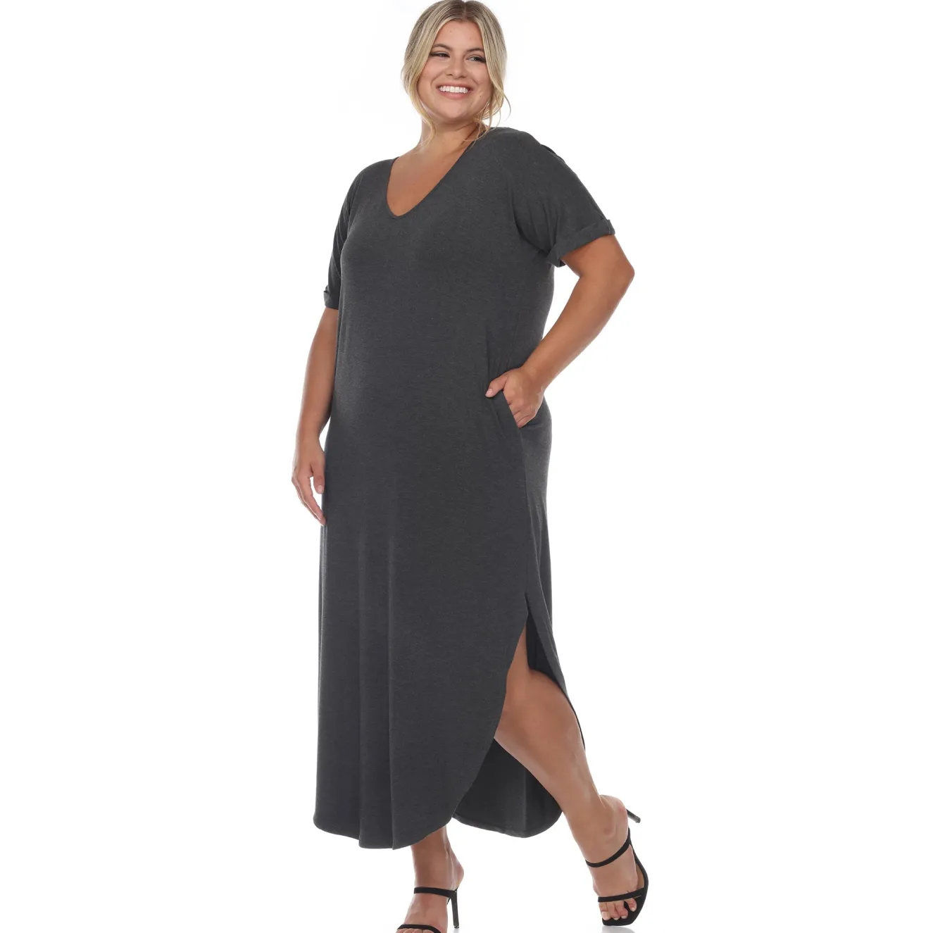 Short Sleeve V-neck Maxi Dress - Plus