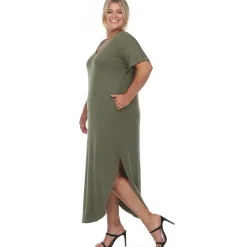 Short Sleeve V-neck Maxi Dress - Plus