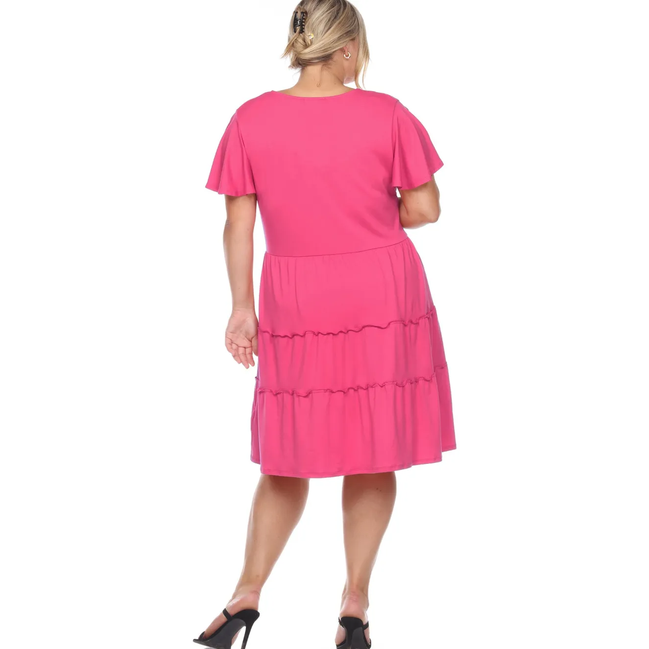 Short Sleeve V-neck Tiered Dress - Plus