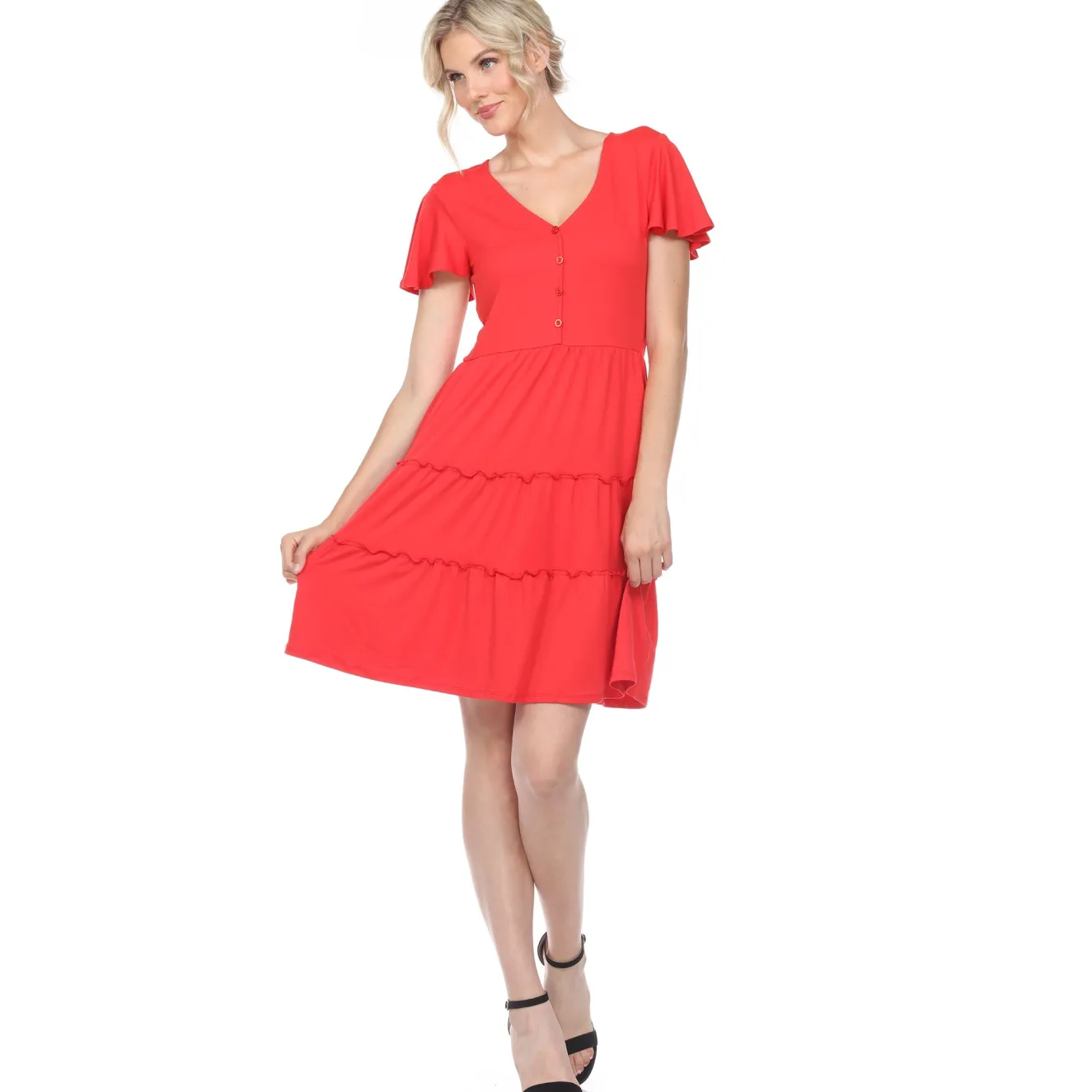 Short Sleeve V-neck Tiered Dress
