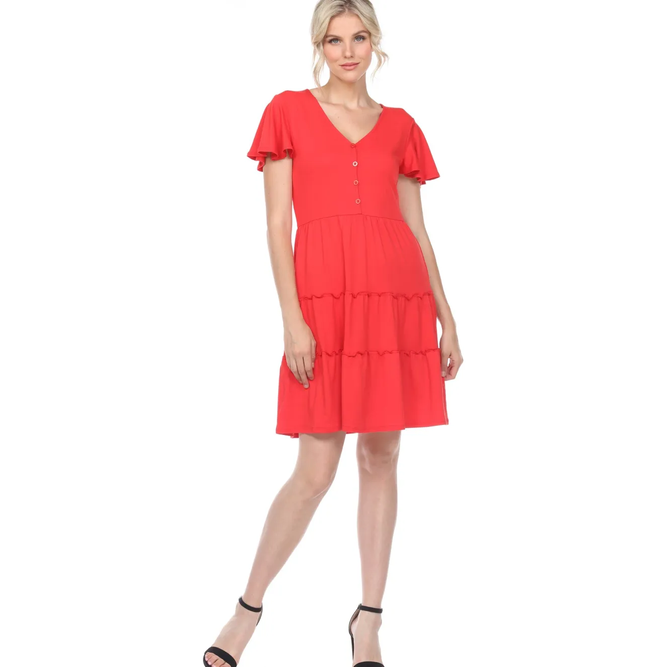 Short Sleeve V-neck Tiered Dress