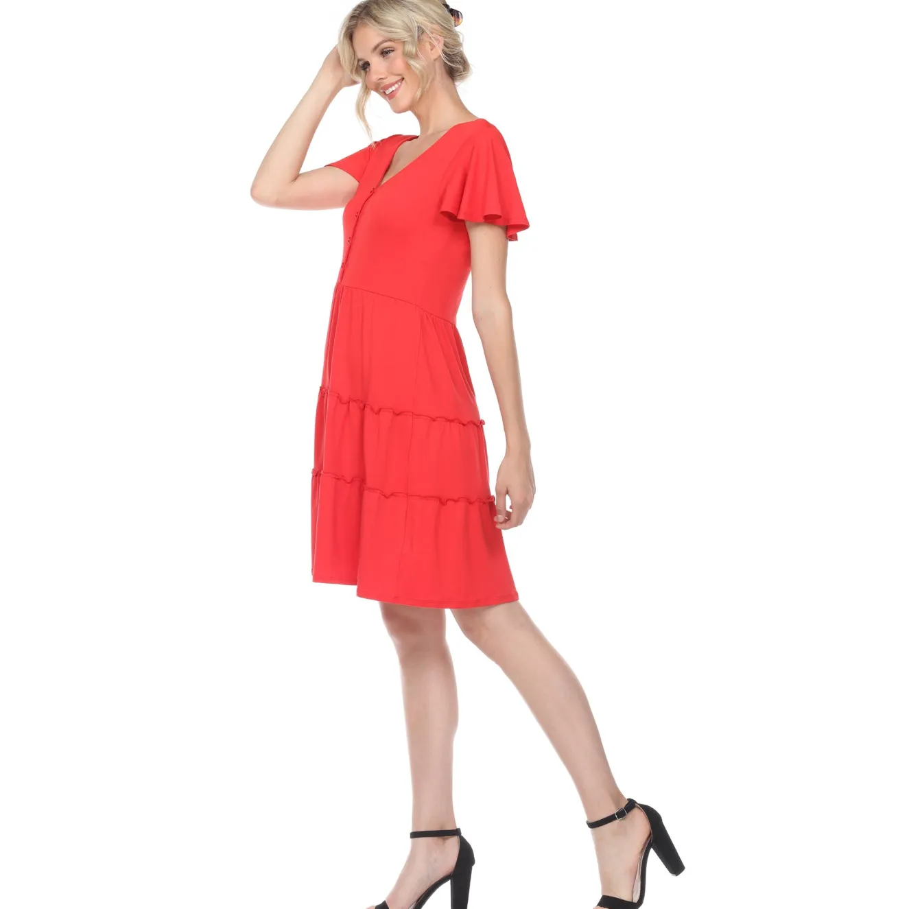 Short Sleeve V-neck Tiered Dress