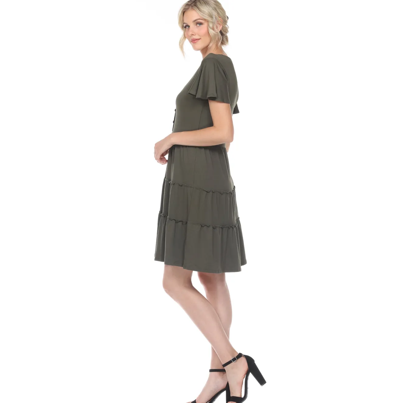 Short Sleeve V-neck Tiered Dress